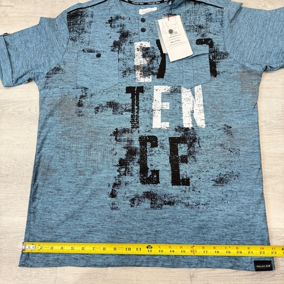 Projek Raw Cotton Graphic Print Short Sleeve Henley Shirt Size XXL Sky Blue NWT - Picture 12 of 17